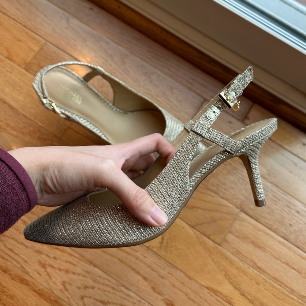 New in box - Michael Kors Gold Kiko Flex Heels Size 7.5
